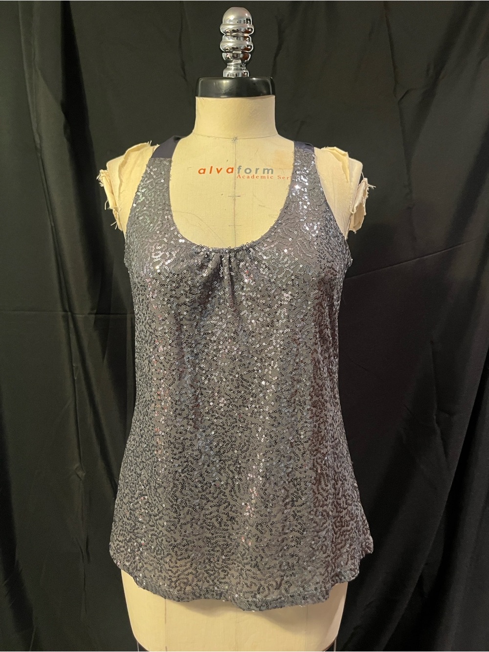 Women's Sequined Scoop Neck Tank Top - Silver